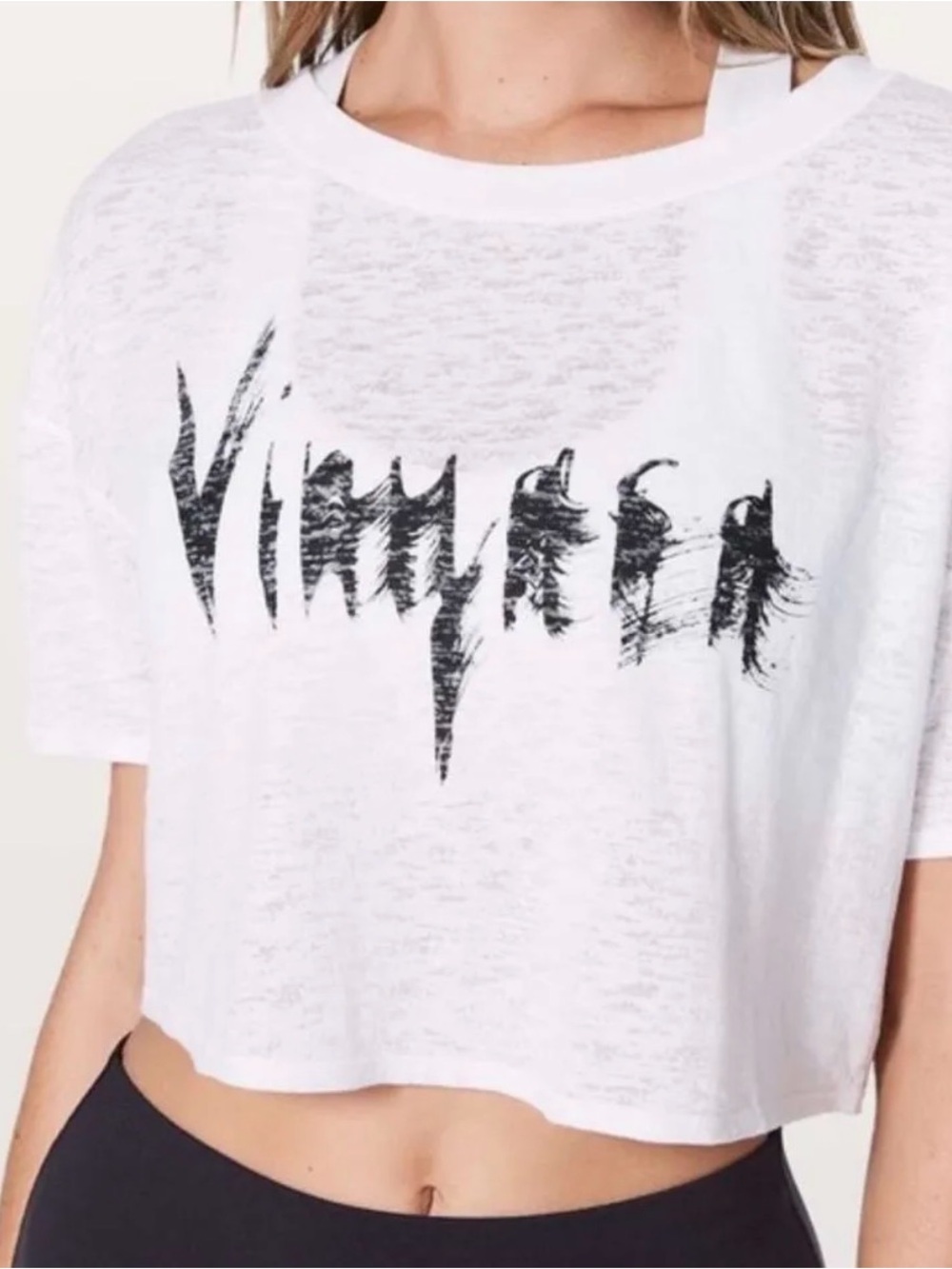 lululemon athletica White Crop Tee with Black Script